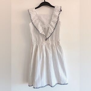 Women’s White Striped Mini Dress with Navy Trim